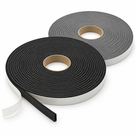 Black and gray PVC foam tape rolls with white release liner