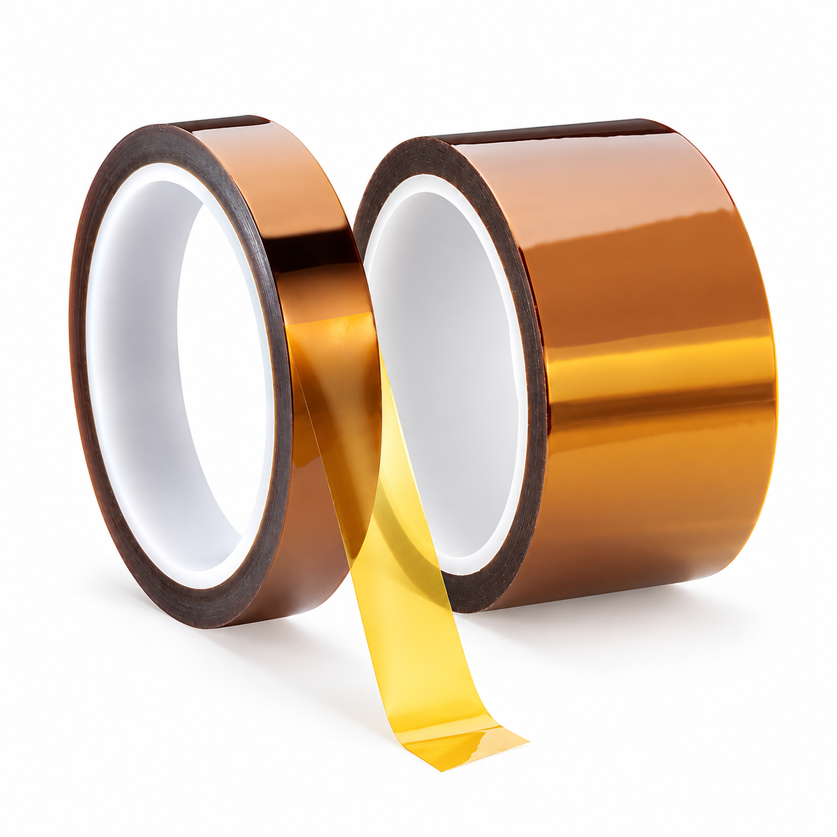 Two amber polyimide tape rolls with a short section unwound