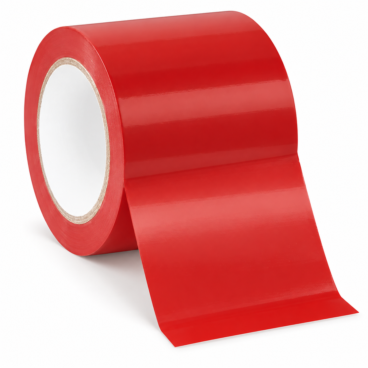 Red polyethylene construction tape roll with a section unwound