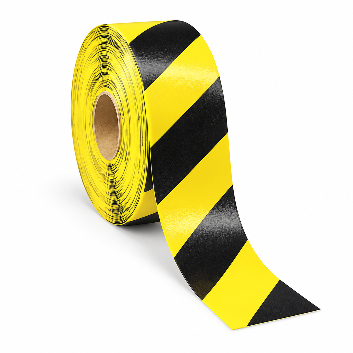 Black-and-yellow cable-cover tape roll with a section unwound