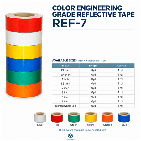REF-7 reflective tape size chart with available colors