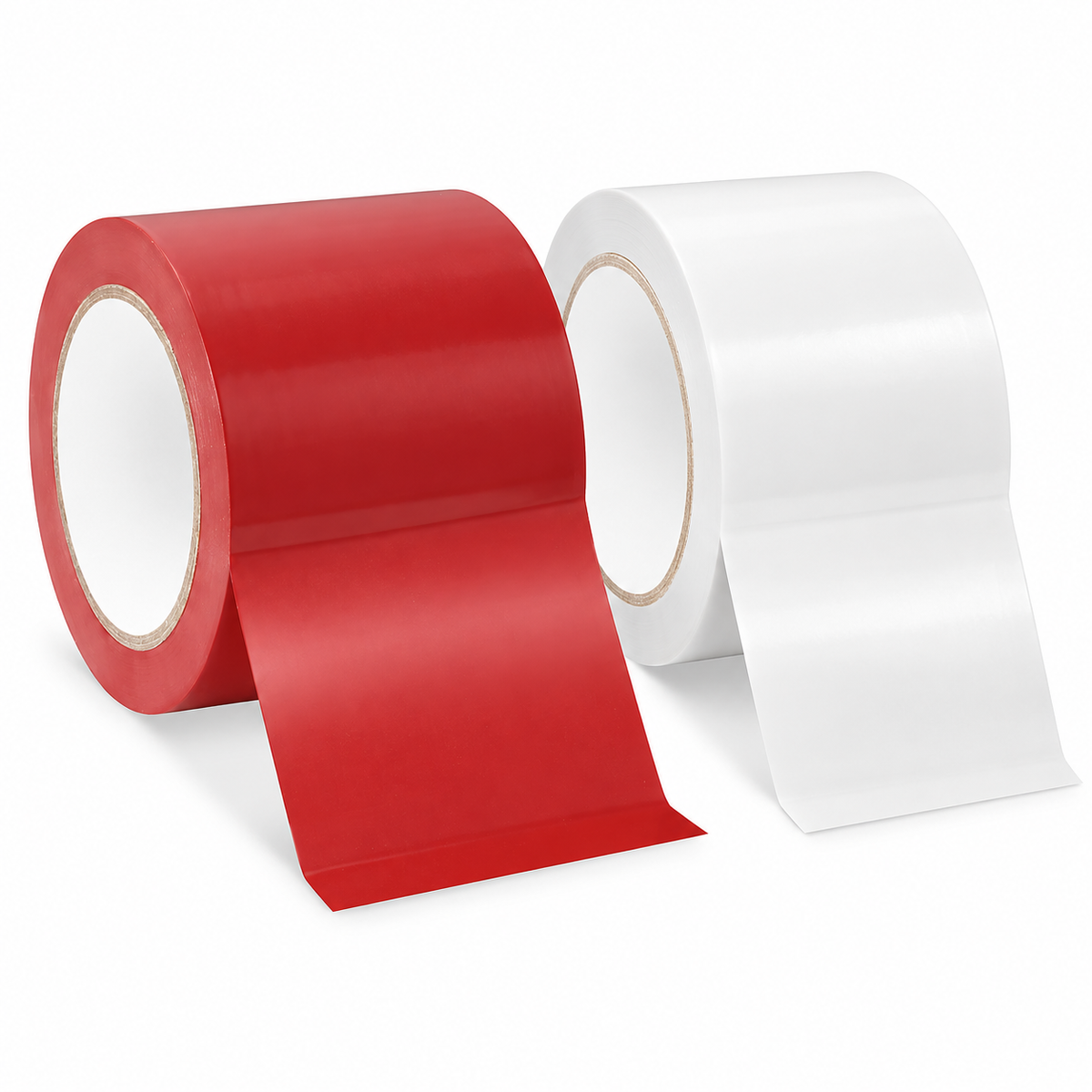 Red and white polyethylene construction tape rolls