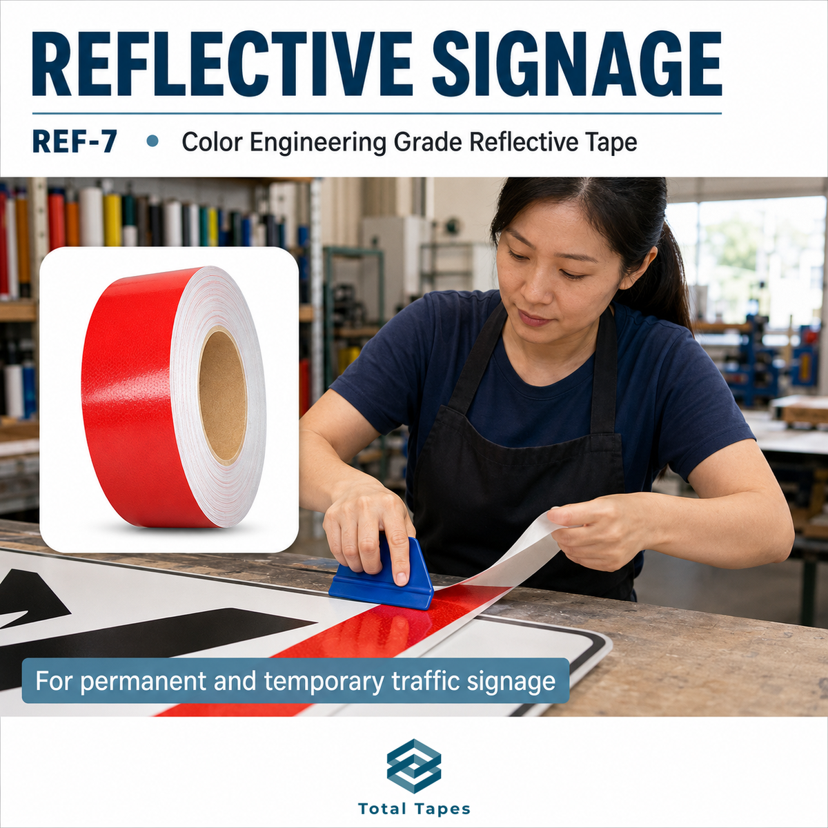 Illustration of reflective tape being applied to a sign