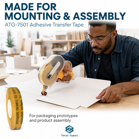 Illustration of ATG-7501 transfer tape being applied to a packaging prototype