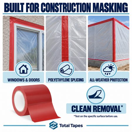 Construction tape application collage showing window masking and sheeting seams