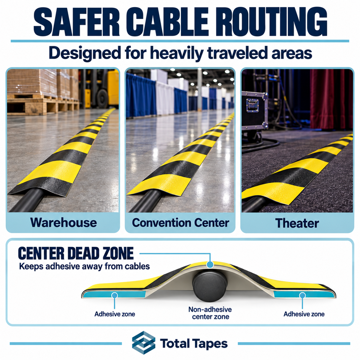 Cable-cover tape diagram showing an adhesive-free center over cables