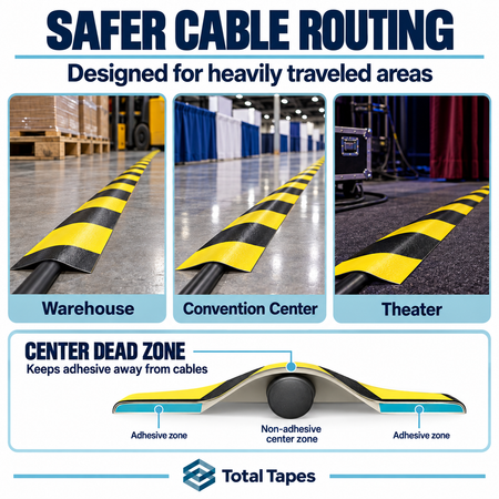 Cable-cover tape diagram showing an adhesive-free center over cables