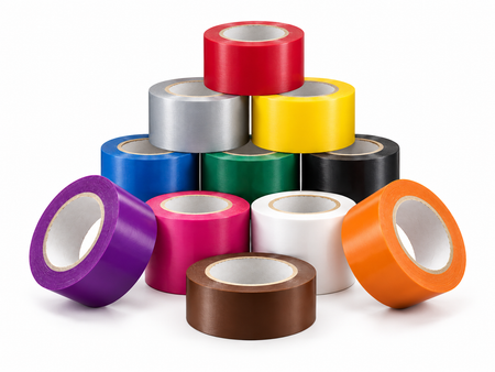 Assorted vinyl marking tape colors arranged in a pyramid