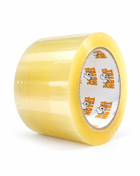 Clear carton sealing tape roll with a printed cardboard core