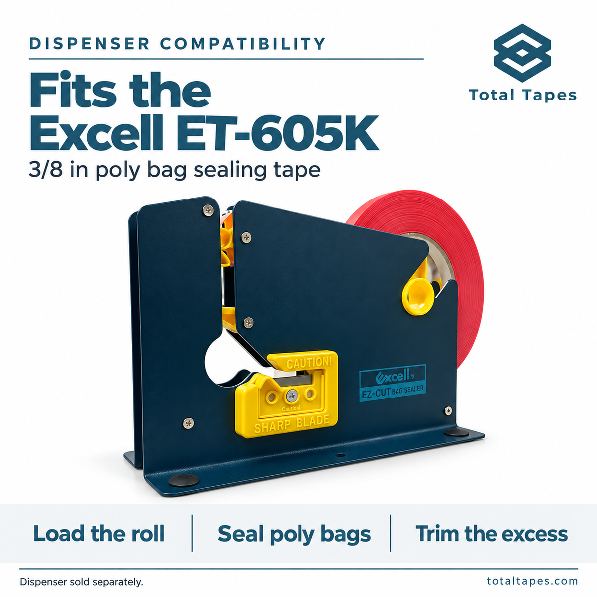 Illustration of red poly bag sealing tape loaded in an Excell ET-605K bag sealer