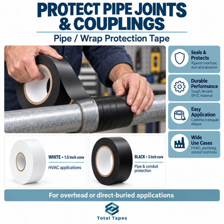 Illustration of black protective tape being wrapped around a pipe coupling