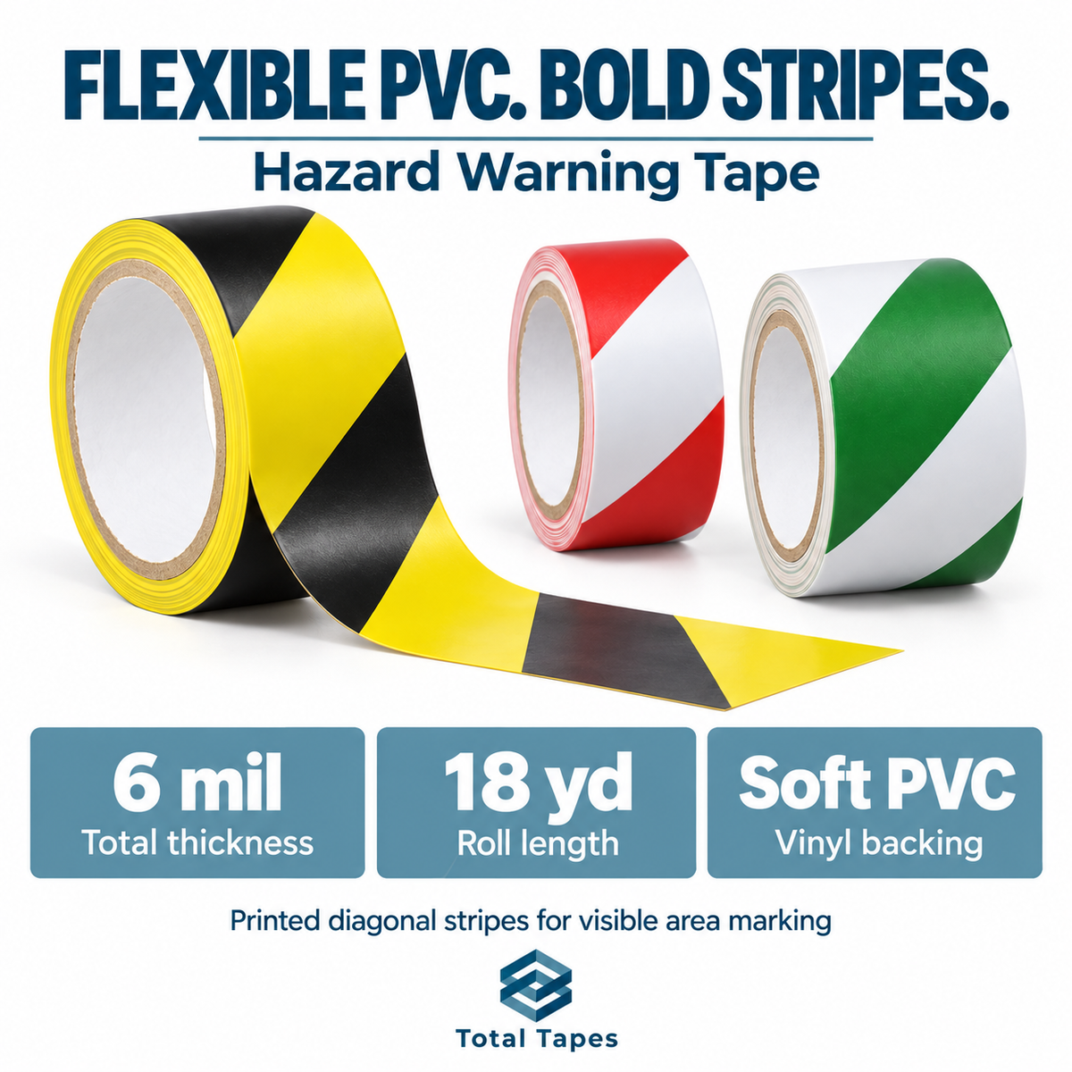 Striped warning tape graphic showing an unwound section and material details