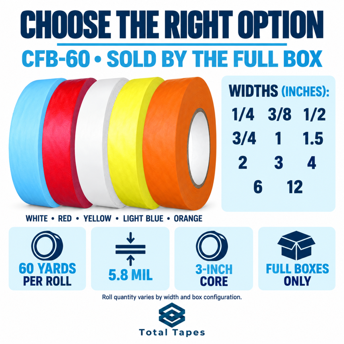 CFB-60 full-box sizes and colors — Total Tapes